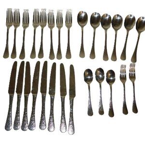 Ginkgo Lafayette Hammered 18/0 Stainless 360 Flatware 27 Pieces